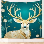 Reindeer Ethnic Boho Modern Living Room Tapestry, Nature Plants Forest Tapestry Curtain Washable Abstract Deer Tapestry Curtain, Decoration for Living Room Office Home House Dorm 51x59 Inches
