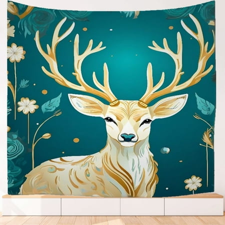 Reindeer Ethnic Boho Modern Living Room Tapestry, Nature Plants Forest Tapestry Curtain Washable Abstract Deer Tapestry Curtain, Decoration for Living Room Office Home House Dorm 51x59 Inches