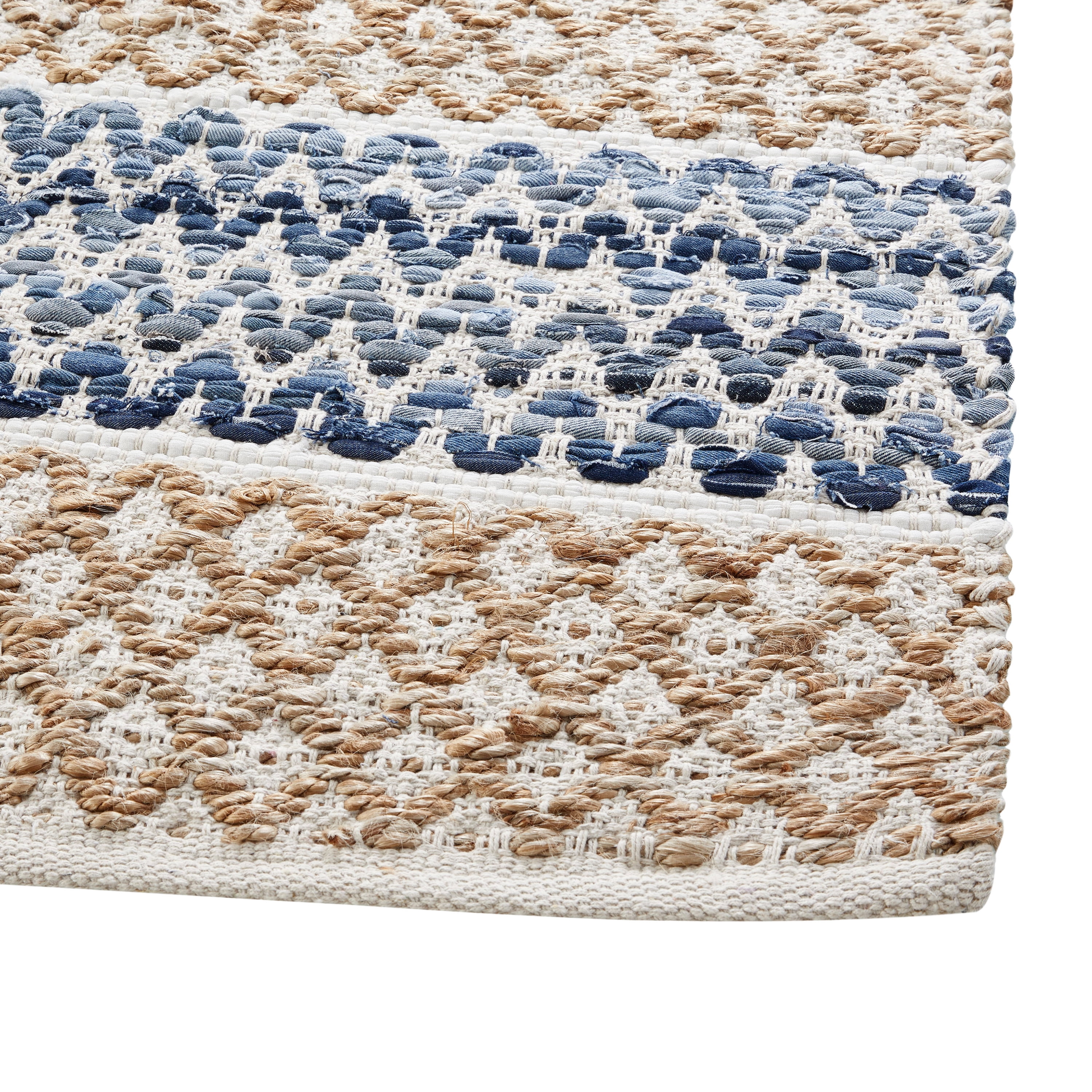 Natural and Blue Diamond Denim Accent Rug, 2' x 3'