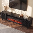 thumbnail image 3 of Sonegra Fireplace TV Stand with 40" Electric Fireplace, Mid Century Modern Entertainment Center with Led Lights for 90" TVs , Wood Media Console with Slatted Sliding Doors for Living Room, Black, 3 of 7