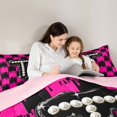 thumbnail image 5 of Manfei Pearl Pattern Letter T 7pcs Queen Bedding,Black Pink Checkered Bedding Comforter Set Queen,Pink Reversible, 5 of 7