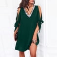 thumbnail image 1 of SMihono Robes d'Été Bohémiennes Femmes Grande Taille Mode Femmes Col en V Été Uni Décontracté Manches Courtes Mi-Mollet Robe, 1 of 7