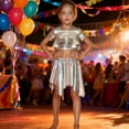 thumbnail image 6 of Tween Girls Short Sleeve Cropped Top Shimmering Metallic Dance Top T-Shirt Modern Jazz Hop Stage Performance 11-12 Years, 6 of 6