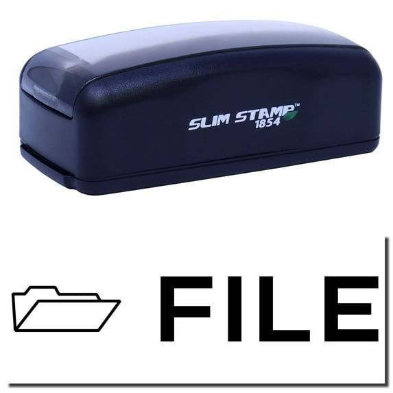 Large Pre-Inked File with Envelope Stamp, Slim 1854, Ultra Slim Design, Impression Size 1-13/16" by 2-1/2", Up to 25,000 Impressions - Black Ink