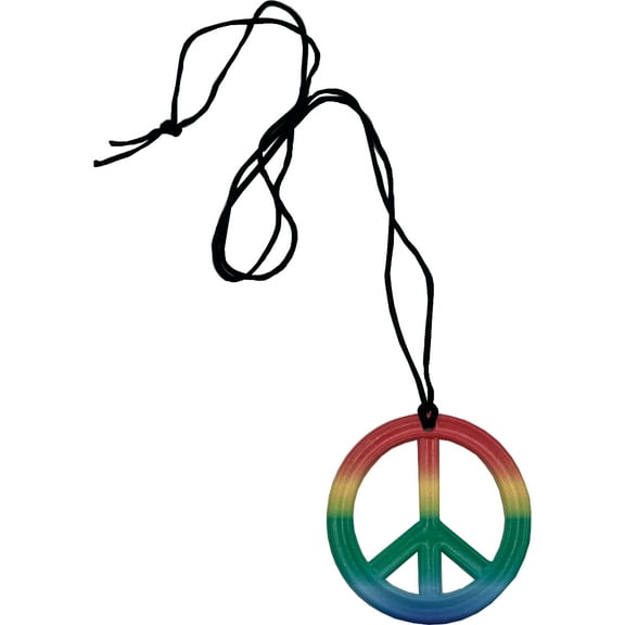 Hippie 60s 70s Rainbow Peace Sign Necklace Costume Accessory