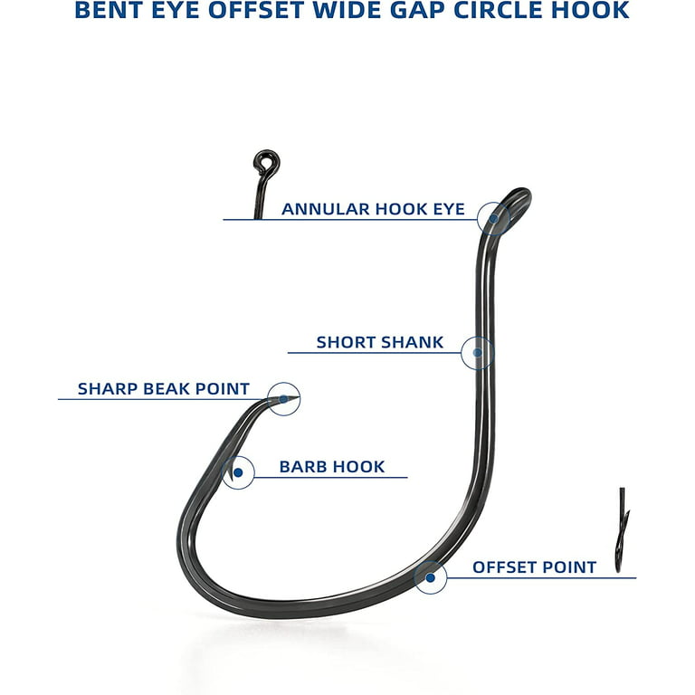 BLUEWING Bent Eye Offset Circle Hooks Fishing Hooks High Carbon Steel  Fishing Hooks Extra Sharp Fish Hooks for Freshwater Saltwater Fishing, Size