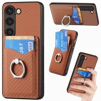 Allytechgroup Cards Holder Wallet Case for Samsung Galaxy S21, PU Leather Slim Fit Shell Vintage Cards Slots Ring Holder Stand Easy Grip Phone Case for Samsung Galaxy S21, Brown