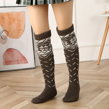 

HGWXX7 Women Casual Textured Embroidered Christmas Over Knee Stockings