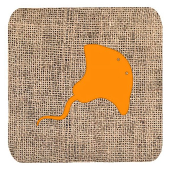 Stingray Burlap And Orange Foam Coasters - Set 4, 3.5 x 3.5 In.