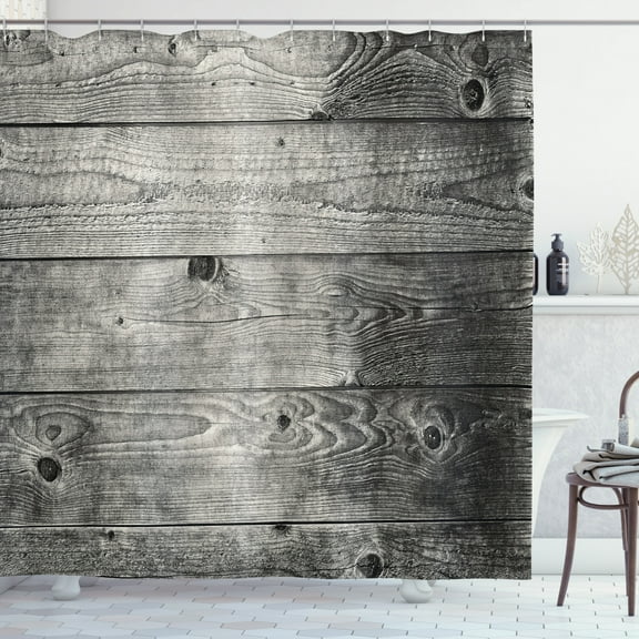 Ambesonne Dark Grey Shower Curtain, Ombre Wood Planks, 69"Wx70"L, Black Pale Grey