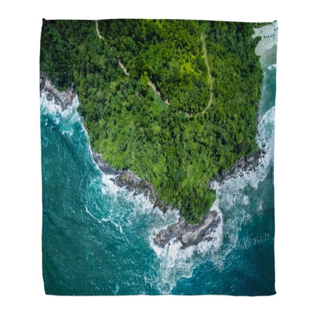 SIDONKU Throw Blanket Warm Cozy Print Flannel Blue Landscape Top View of Rocks in Camburi Beach Sao Paulo Brazil Forest Comfortable Soft for Bed Sofa and Couch 58x80 Inches