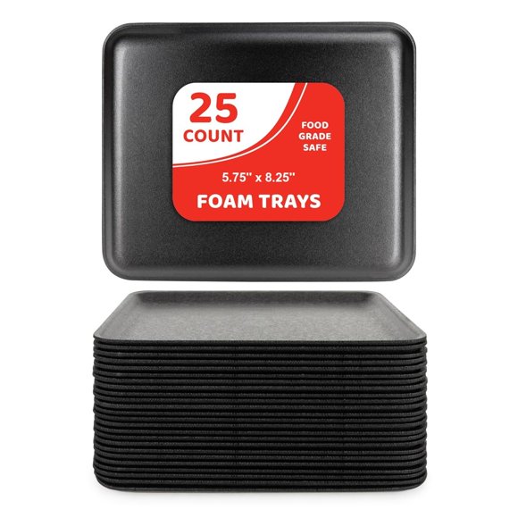 Bandeja de espuma Hygloss negra de 14,6 x 21 cm para manualidades y alimentos, paquete de 25
