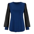 thumbnail image 4 of Women's Long Sleeve Casual Top with Sheer Mesh Yoke Loose Fit Round Neck Everyday Comfort T-Shirt Oversized T-shirts Short Sleeve Crewneck Casual Tops, 4 of 4