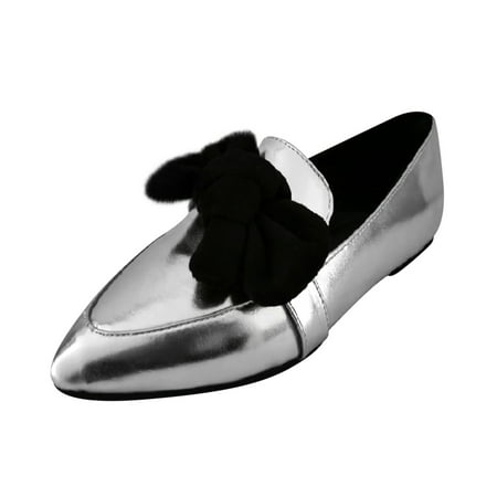 Sexlip Women s Leather Shoes Low Heels Pointed Toe Casual Solid Color Flat Bow-knot Sandals Fashion Comfy Shoes Silver 42