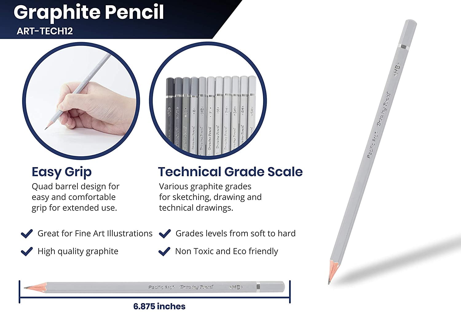 Premium Graphite Drawing Pencils for Artists, Soft Pack - Professional Pencils for Drawing, Drafting, Sketching and Shading 12 Pk. - Great Non Toxic Art Supplies Set for Adults and Kids