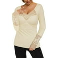 thumbnail image 2 of Omen‘s Long Sleeve VShirts Fall Clothes Ribbed Knit Slim Fitted Casual Basic Tee Tops, 2 of 7