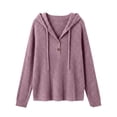 thumbnail image 4 of CQONEPT Womens Ribbed Hoody Pullover Button V Neck Sweatshirt Tops Dressy Casual Long Blouses Stretch Fall Fashion Clothes Purple XL, 4 of 7