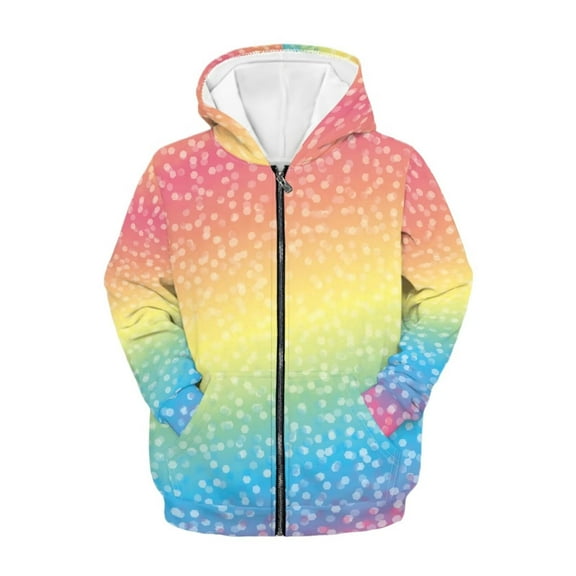 Chririnla Rainbow Polka Dot Zip Up Hoodie with Pockets Long Sleeve Lightweight Comfy Casual Outerwear for Girls Teens Size 6-9