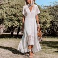 Boho Loose Summer Dress for Women Vintage Deep V Floral Print Sexy