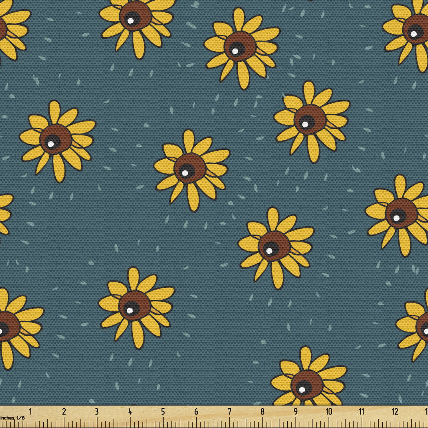 1/2 YARDS OF VINTAGE BLUE & GOLD SUNFLOWER PRINT COTTON FABRIC 