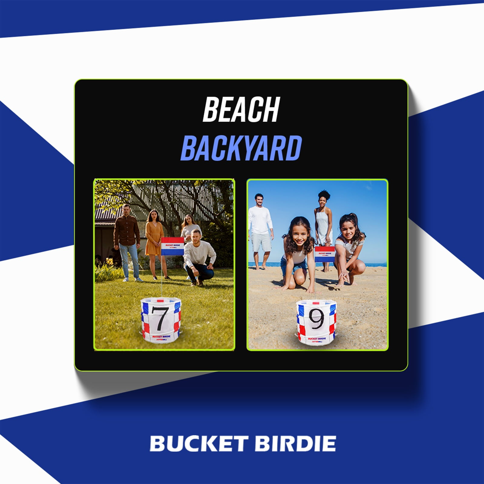 Bucket Birdie Backyard Golf Game Set, 9-Hole Pop-Up Target Buckets with Clubs, Balls, and Carrying Case