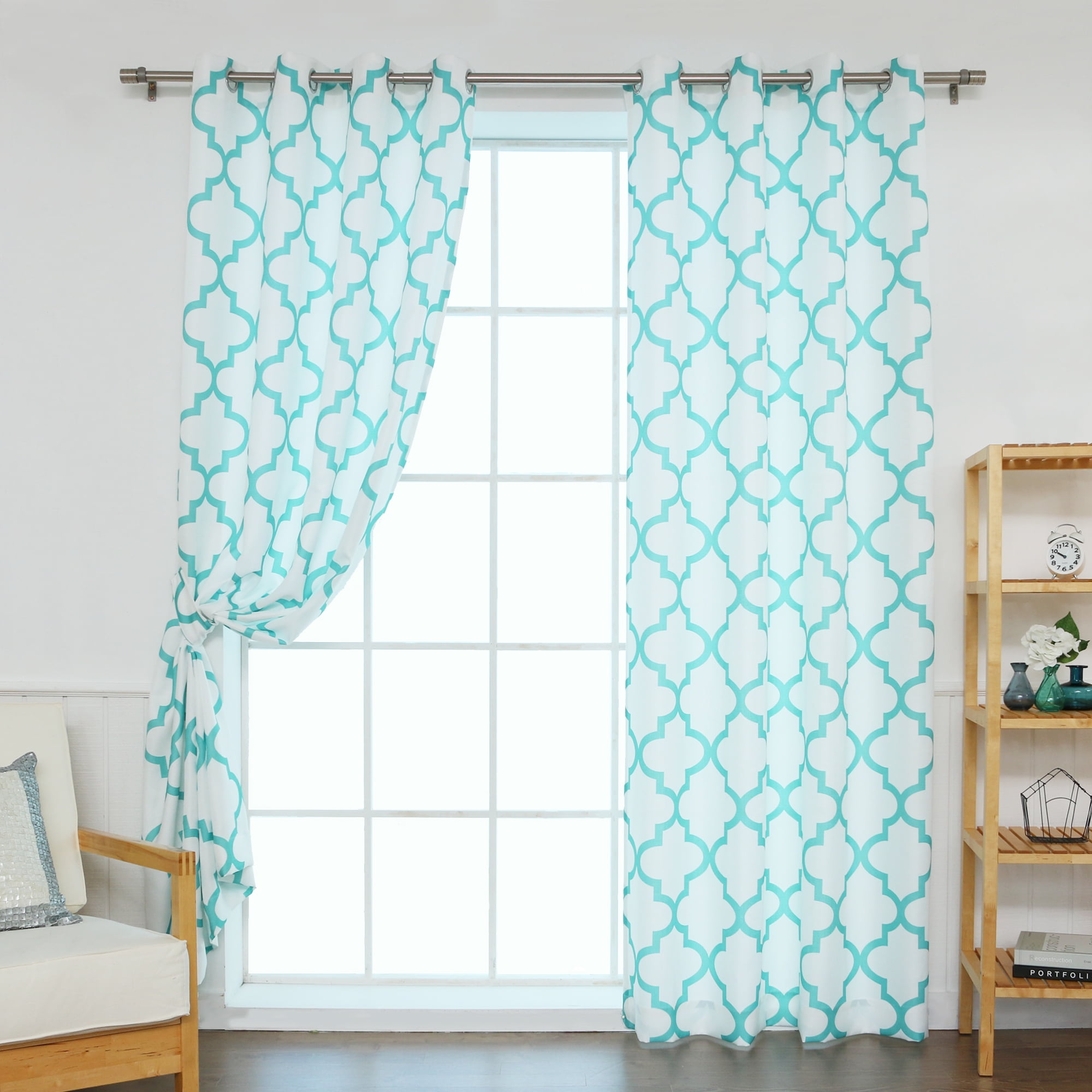 Quality Home Oxford Basketweave Reverse Moroccan Print Curtains