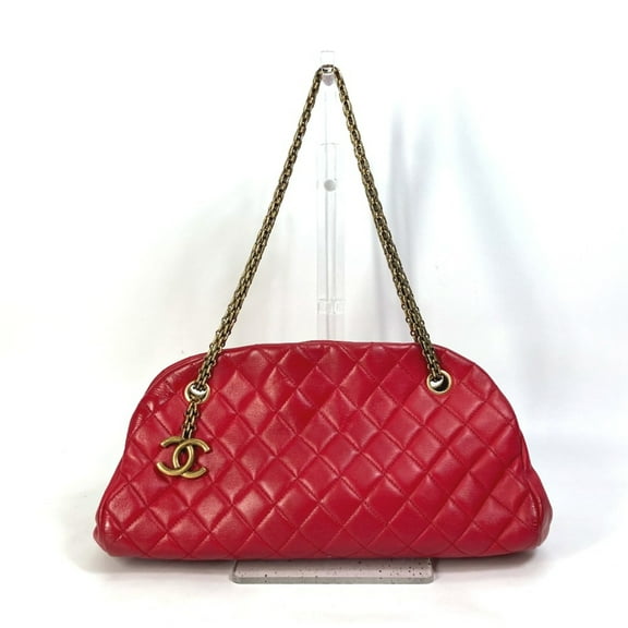 Pre-Owned Chanel CC Mark Bag Double Chain Shoulder Bag Shoulder Bag Red Gold (Fair)