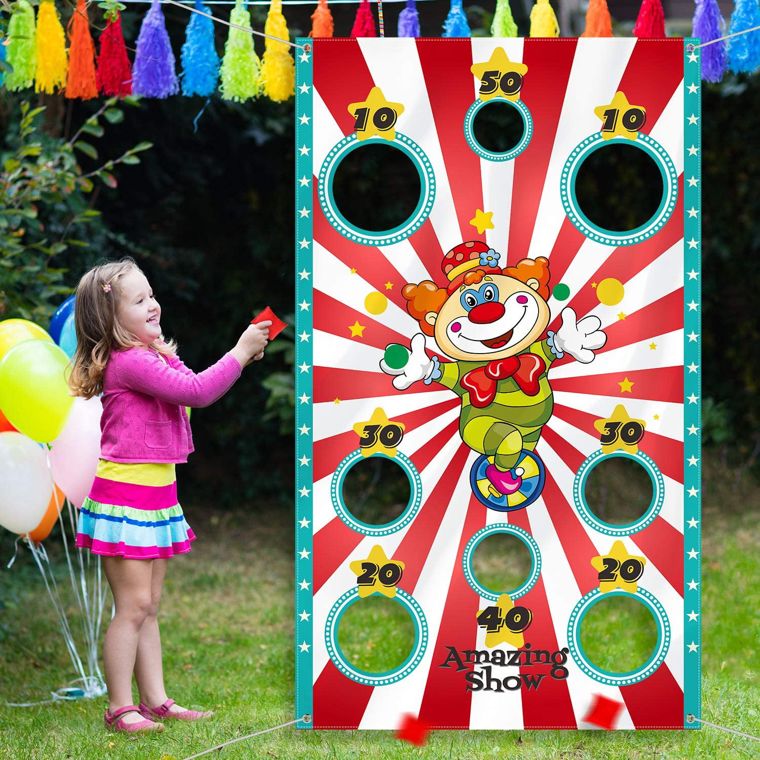 Carnival Sonic Banner con 3 Bean Bags Circus Bean Bag Toss Divertido Juego de Interior al Aire Libre para Fiestas de Superhéroes para Niños y Adultos 