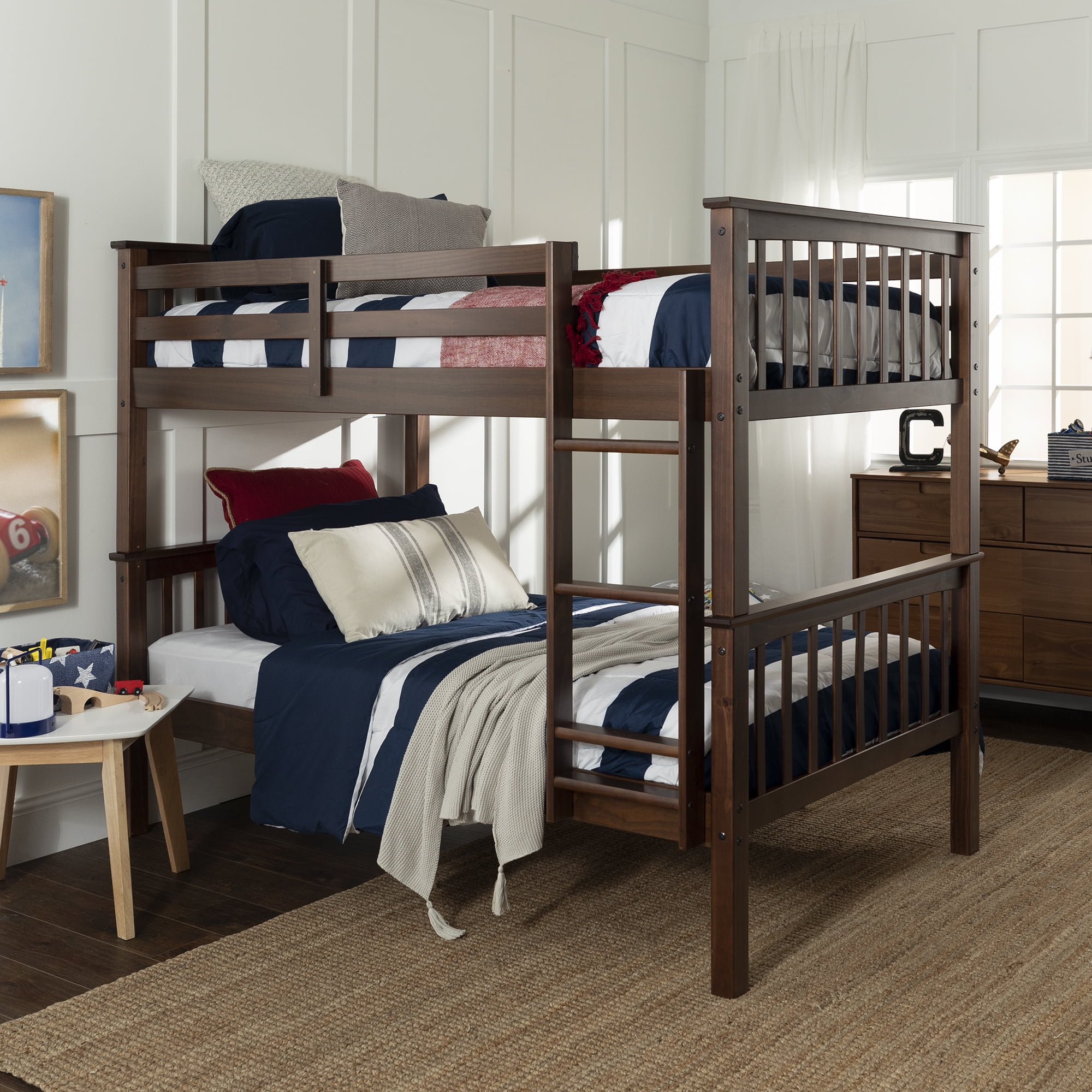 Manor Park Twin Over Solid Wood, Your Zone Twin Over Full Bunk Bed Walnut