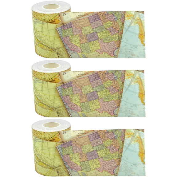 Teacher Created Resources Paper Travel the Map Straight Rolled Classroom Border, 3 Rolls