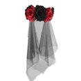 thumbnail image 1 of rojo + negro Diadema roja y negra de Halloween Bruja europea y americana visten velo de flores rosas accesorios para el cabello con hebilla para la cabeza de fiesta Material: Tela de poliéster Malla D, 1 of 8