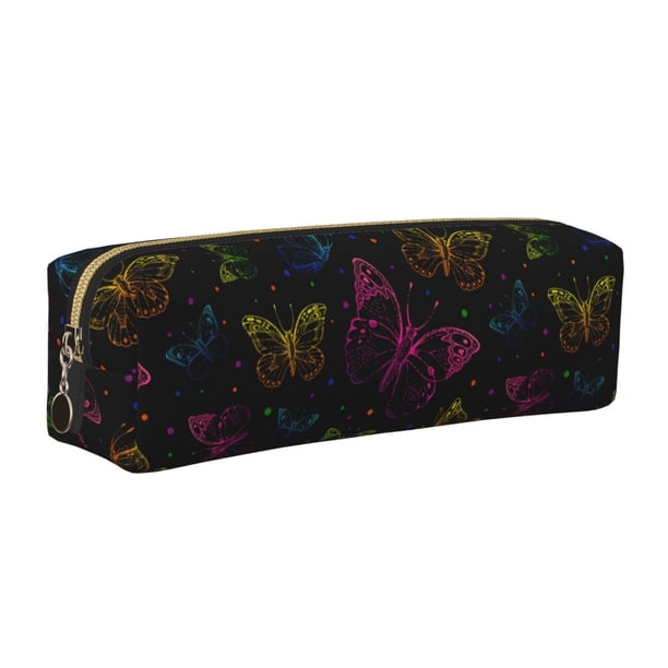 Easygdp Butterfly para Estuche de Lápices de Cuero, Estuche de Papelería de Cuero, Estuche de Gran Capacidad con Cremallera
