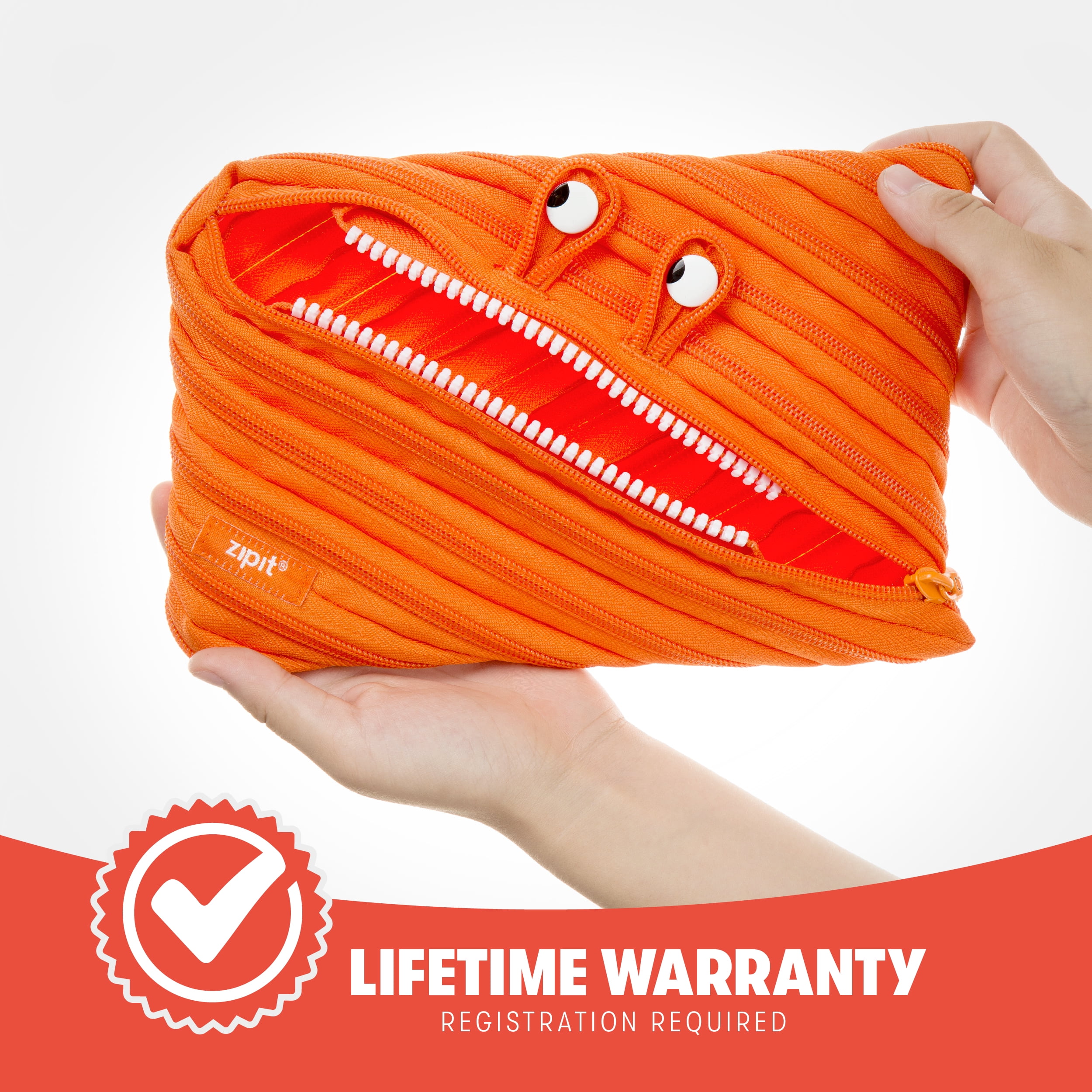 ZIPIT Monster Pencil Case for Kids, Cute Pencil Pouch for Boys & Girls (Orange)
