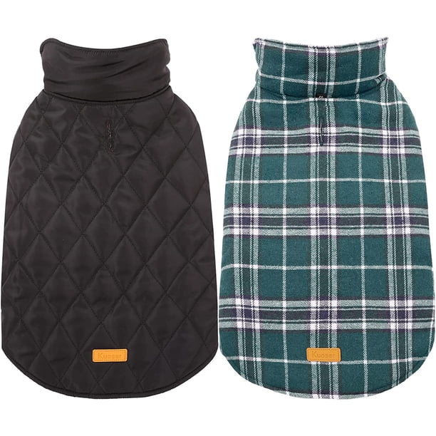 Kuoser Abrigo cálido para perros, chaqueta reversible para perros, impermeable, abrigo de invierno, estilo británico, ropa para perros a cuadros, abrigos para clima frío, chaqueta de nieve acogedora,