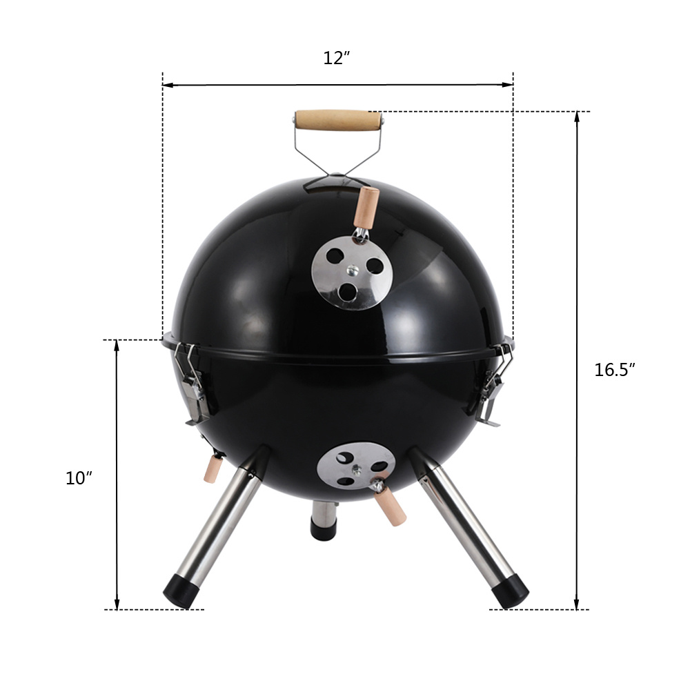 Small BBQ Grill, SEGMART Outdoor Charcoal Grill, Stainless Steel Portable BBQ Grill, Small Charcoal Grill with Vent/Charcoal Bowl, Small Grill Charcoal for Outdoor Cooking, Black,12" Dia x 10" H,H2138 - image 4 of 15