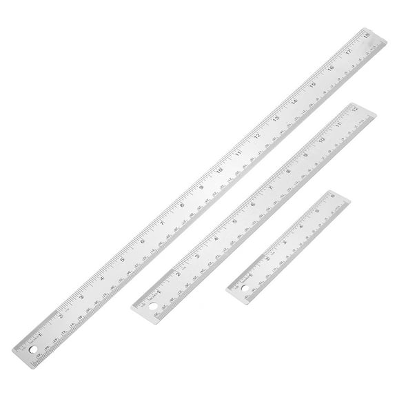 Uxcell 6, 12, 18 Inch Stainless Steel Straight Ruler, 3 Pcs Cork Backing Non Skid Metal Ruler Metric Measuring Tools for Office