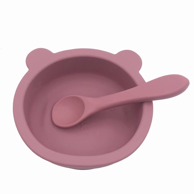 Graflsoa Portable Silicone Suction Bowl for Babies with Spoon, Rose Red & Multiple Color Options, Lightweight Child-Friendly Tableware