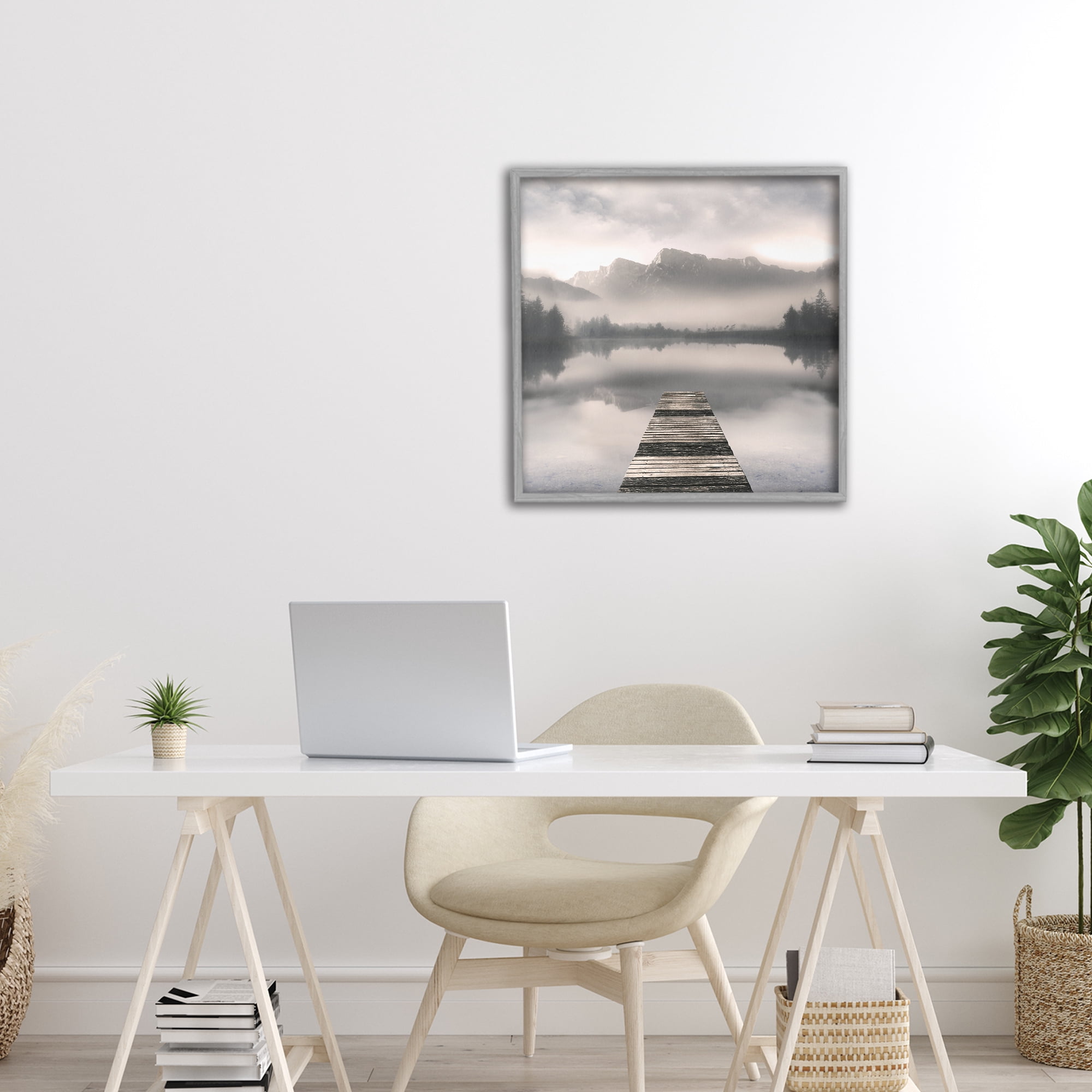 Stupell Industries Calm Reflective Waters & Mountains Gray Framed Giclee Art, design by Irene Weisz