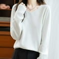 thumbnail image 6 of HAiming Women Sweater V Neck Long Sleeve Casual Solid Color Soft Pullover Blouse Loose Trendy Clothes, 6 of 6