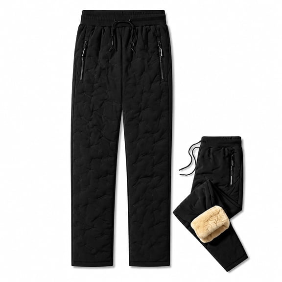 Unisex Fleece Lined Waterproof Pants, Warm Sherpa Winter Pants with Drawstring Waist and Zipper Pockets for Hiking, Skiing and Travel