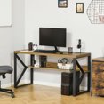 thumbnail image 2 of HOMCOM 55 Inches Computer Writing Desk, Home Office Workstation with K-Shaped Steel Leg and Storage Shelf for Living Room, Study, Brown and Black, 2 of 9
