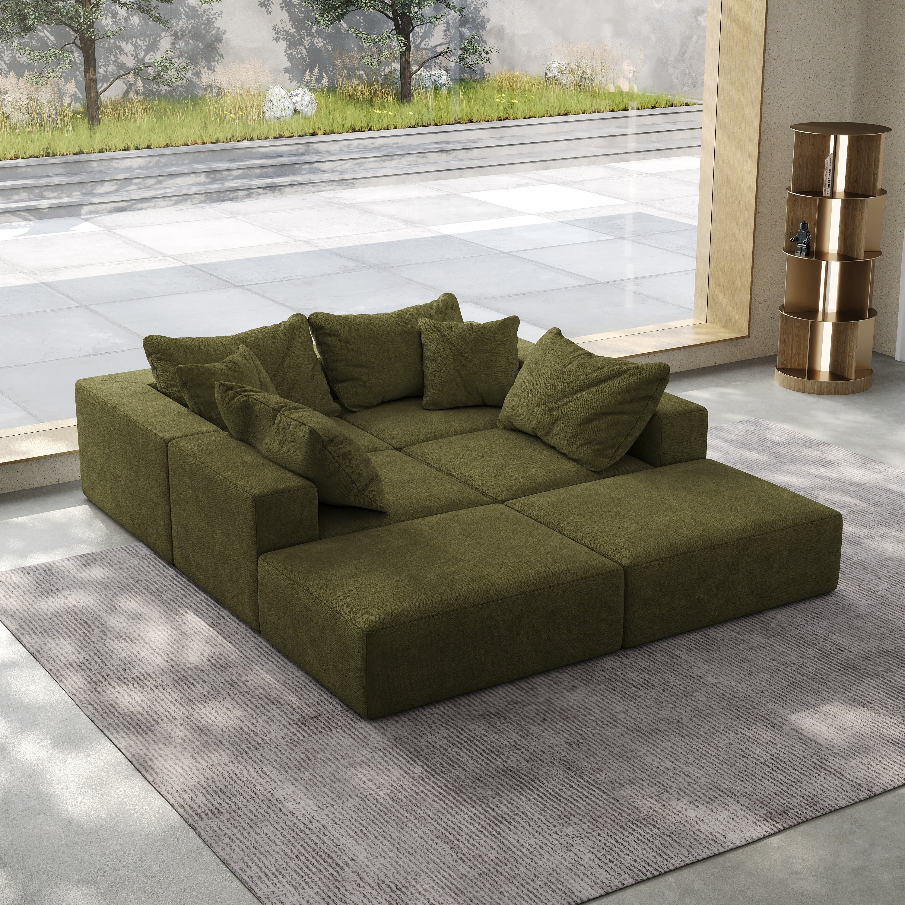 Vinform 162" Modern Upholstered Sectional Sofa with 6 Pillows, Free Combination Sectional Sofa Set for Living Room, Green