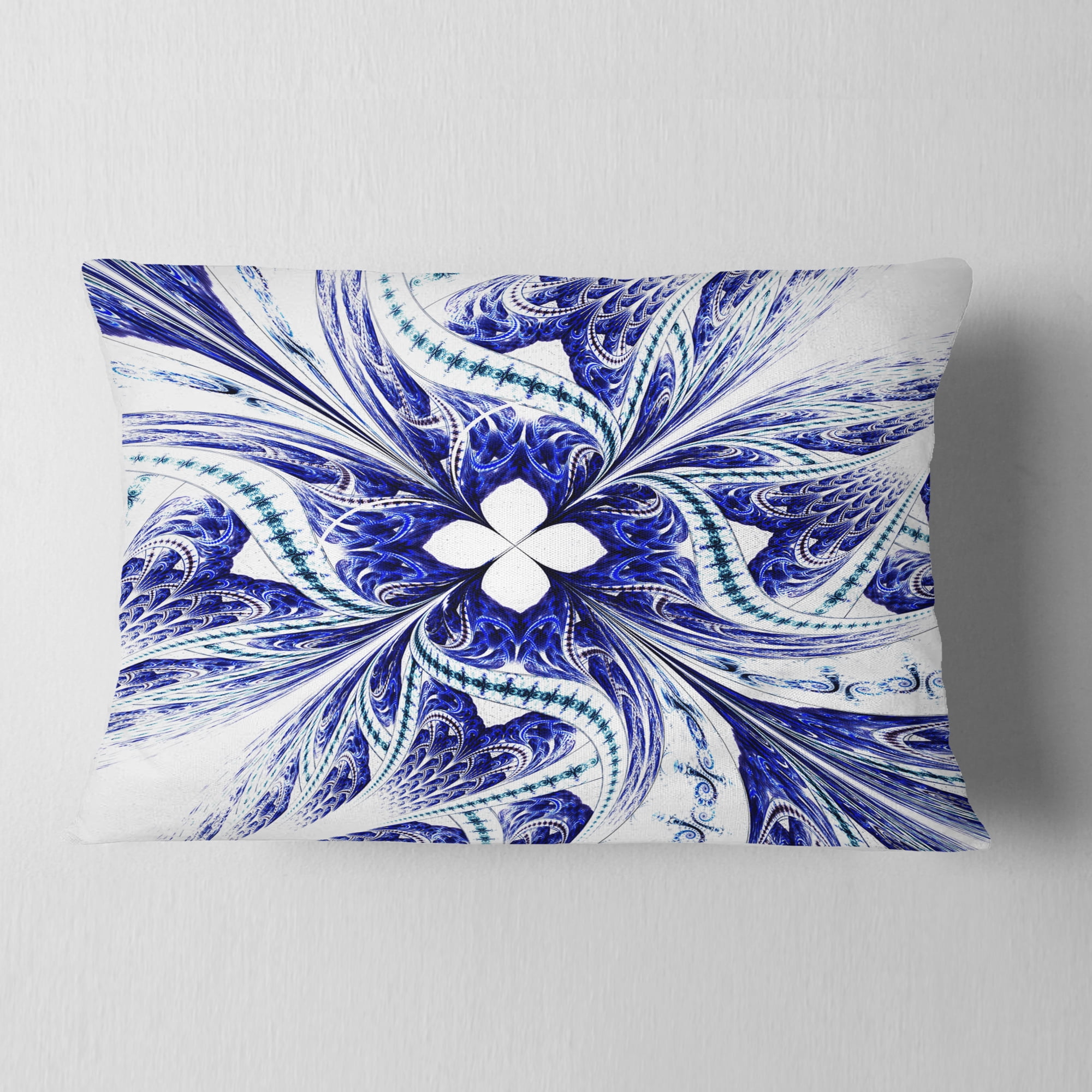 Designart 12" x 20" Contemporary and Modern Black Fractal and Flower Polyester Throw Pillow