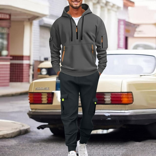 sageysalite Mens Outfits Sweatsuits 2 Piece Sets Hooded 1/4 Zip Drawstring Pullover Casual Running Jogger Workout Tracksuits with Pockets