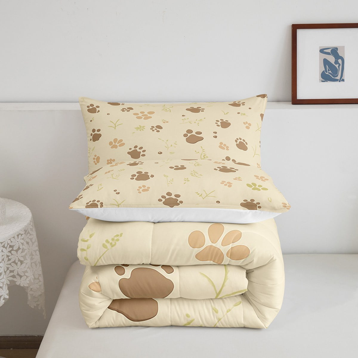 YST Wild Animal Queen Comforter Set Woodland Bedding Set Bear Paws Down Comforter Botanical Plants Bed Set For Toddler Children Bedroom Decoration Beige Cartoon Breathable 3 Piece Walmart
