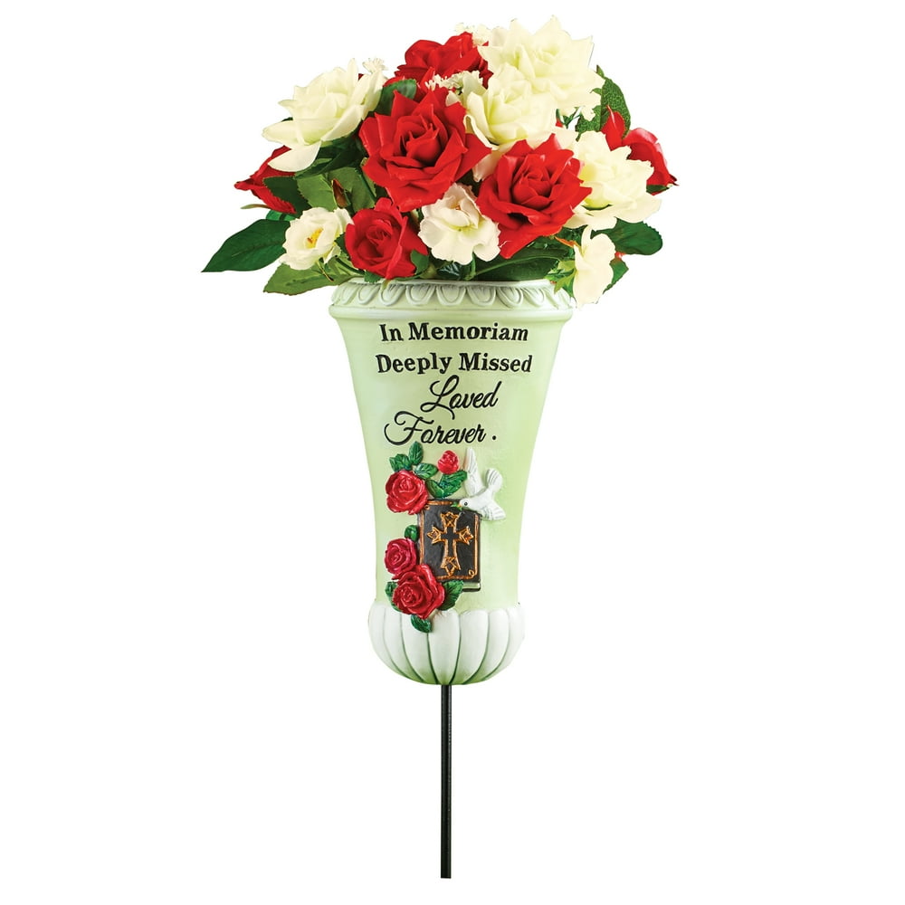 In Memoriam Bible Roses and Dove Memorial Vase Fill With Real or Faux