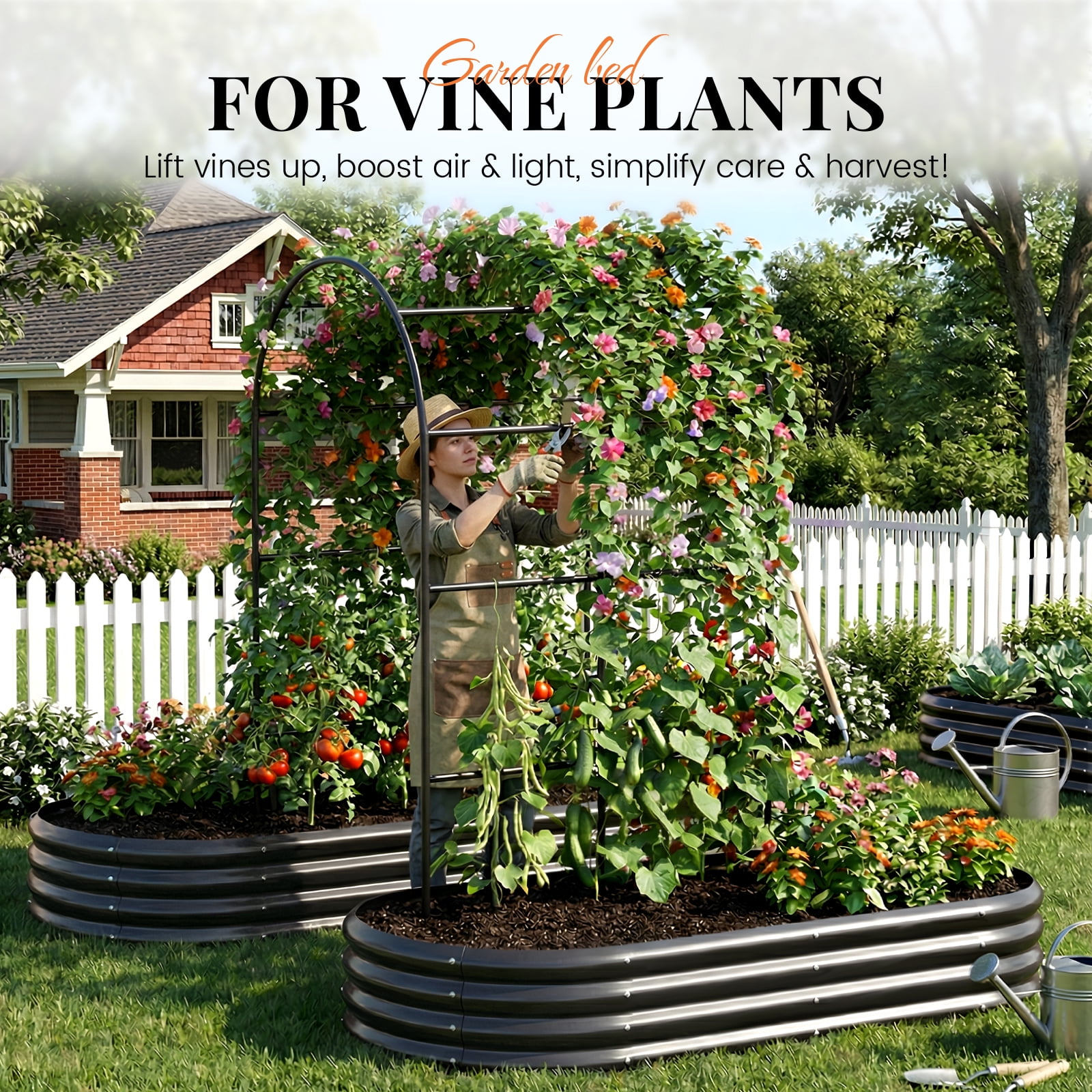 KING BIRD 2Pcs 6x3x1 ft Raised Garden Bed with Arched Trellis Galvanized Steel Metal Planter Garden Box Outdoor for Gardening Climbing Vegetables Flowers Dark Gray