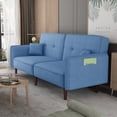 thumbnail image 2 of 3 in 1 Convertible Sofa Bed, Linen Upholstered Futon Couch with 2 Pillows and Side Pockets, Multifunctional Loveseat Sofa with 3 Position Adjustable for Living Room, Bedroom, Office, Blue, 2 of 9