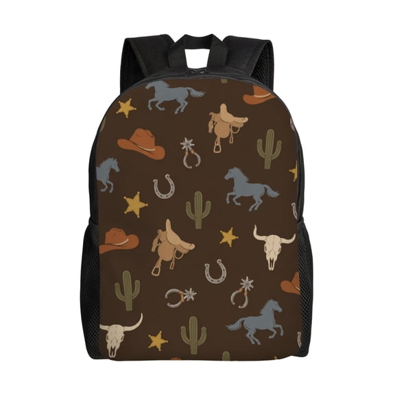 Classic Western Brown Pattern Laptop Backpack, Padded 15.6 Inch Computer Compartment, Casual Travel Work Daypack