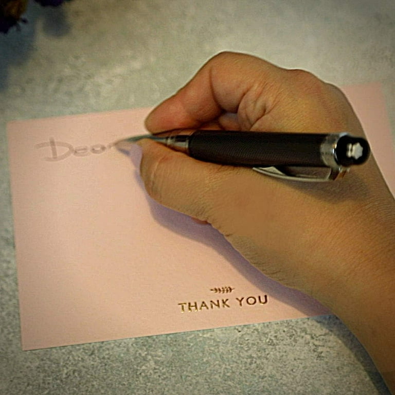 RUN2PRINT (36 Pack) Beyond Grateful Thank You Cards With Envelopes & Gift Of 36 Foiled Stickers - Elegant Dusty Blue Emboss Rose Gold Foil Pressed